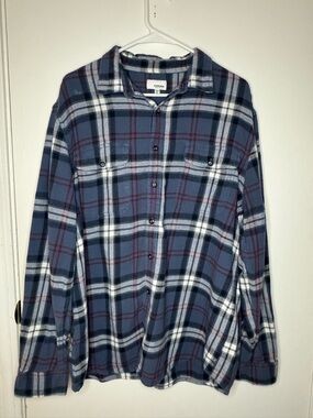 Sonoma Blue Plaid Button-Down Shirt with White and Burgundy Accents
